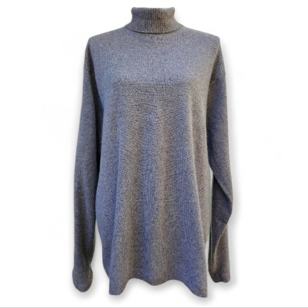 JWN Cashmere Elegant Heather Brown Turtleneck Sweater, Size L